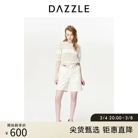 DAZZLE地素奥莱短袖针织衫春夏装新款白色短款法式镂空针织上衣女图片