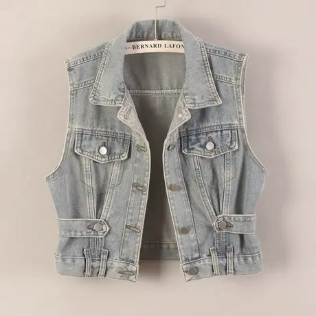 牛仔马甲背心女短款复古收腰休闲春秋新款无袖外套百搭时尚小外搭商品大图