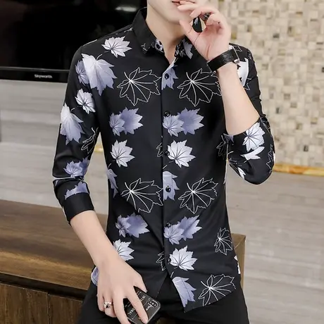 发型师潮牌衬衫男士秋季韩版修身长袖衬衣社会青年休闲痞帅男装图片