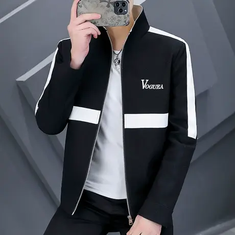 外套男春秋款潮流韩版立领拼接刺绣撞色上衣帅气时尚休闲百搭夹克商品大图