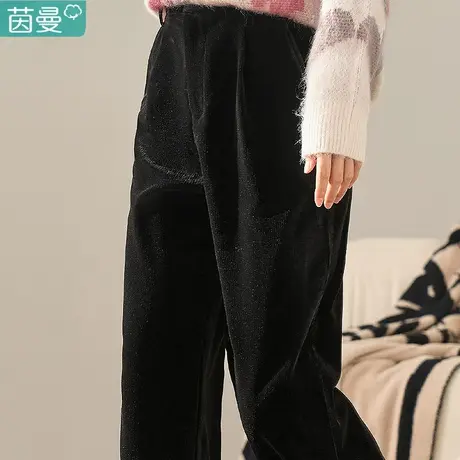 茵曼官方旗舰店金丝绒女高腰阔腿裤2024春季新款宽松直筒休闲裤子图片