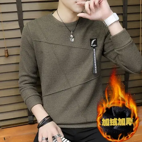 男士长袖t恤卫衣秋冬装毛衣小衫上衣加绒加厚保暖针织打底衫秋衣商品大图