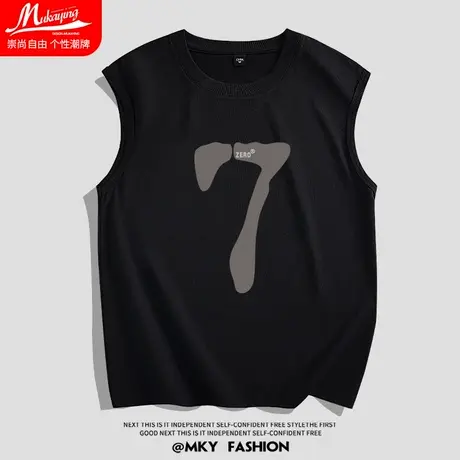 美式复古潮流背心男士2023夏季新款宽松纯棉无袖t恤运动篮球坎肩图片