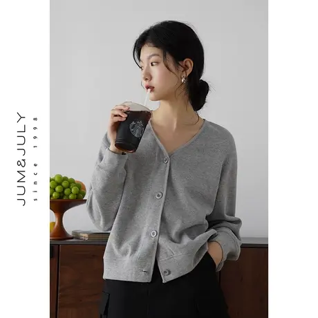 嘉茱莉2023秋季新款V领开衫卫衣女开短款宽松卫衣外套小个子上衣商品大图