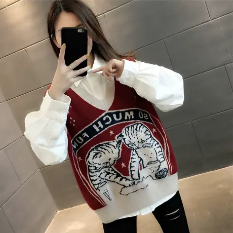 v领针织马甲背心女2023春款上衣宽松慵懒风外穿马夹毛衣坎肩商品大图