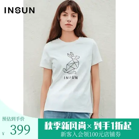 恩裳2023夏款新款简洁兔子印花舒适百搭棉质短袖t恤上衣图片