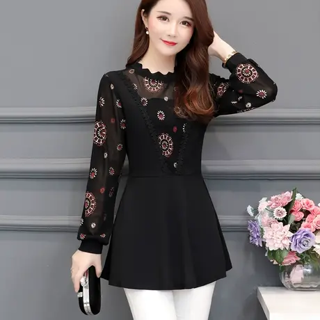 秋装女2023年新款时尚蕾丝拼接打底衫女时尚减龄洋气大码别致女装商品大图