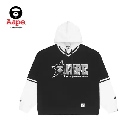 Aape旗舰店男装秋冬多色印花撞色拼接抽绳连帽卫衣3875XXI图片