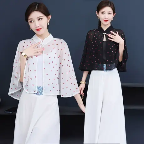 雪纺防晒披肩女士夏季薄款旗袍外搭配吊带裙外搭罩衫妈妈小斗篷商品大图