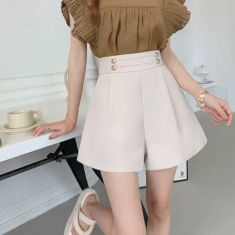 2023春夏新款高腰a字阔腿西装短裤适合胯大腿粗的休闲裤宽松外穿图片