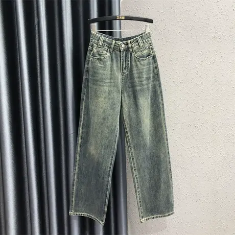 2023秋新款欧货复古牛仔裤女时尚百搭高腰宽松显瘦直筒裤长裤女图片