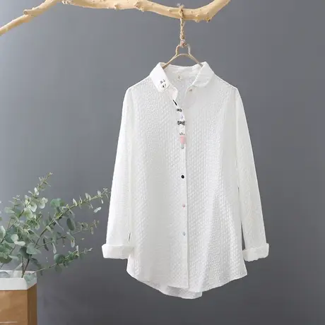 2023年春秋刺绣白衬衫女文艺清新打底衫纯棉上衣长袖宽松开衫潮商品大图