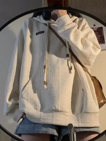 oversize卫衣女2022春秋宽松设计感小众薄款连帽慵懒风外套潮ins图片