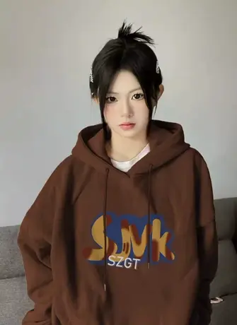 美式复古连帽卫衣女春秋薄款oversize宽松慵懒风小个子外套上衣潮图片