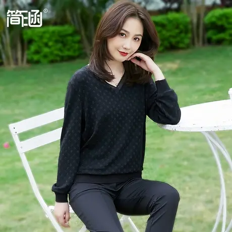 大码设计感上衣V领显瘦胖mm小衫秋装款女装简涵图片