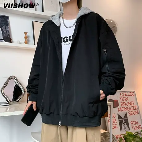 VIISHOW假两件连帽外套男潮牌美式宽松夹克春秋设计感小众冲锋夹商品大图