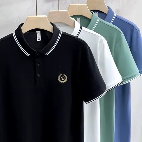 男士短袖t恤高端丝光刺绣夏季商务休闲潮流百搭半袖翻领polo衫男商品大图