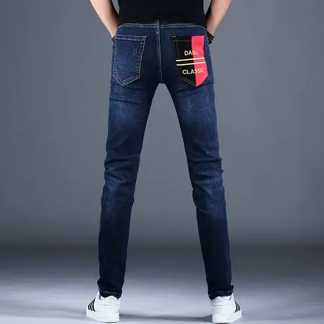 男士蓝色高端潮牌牛仔裤男春秋男款2023新款轻奢休闲裤子修身小脚商品大图