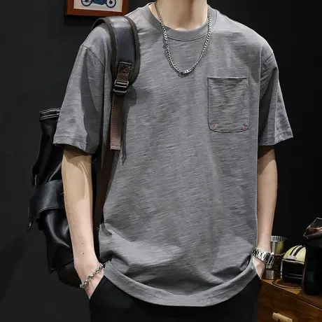 竹节短袖t恤男士上衣夏季宽松大码男装潮牌2023新款重磅体恤男款商品大图