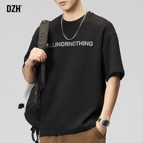 男士黑色重磅男t恤潮牌美式2023新款夏季圆领上衣短袖男款体恤衫商品大图