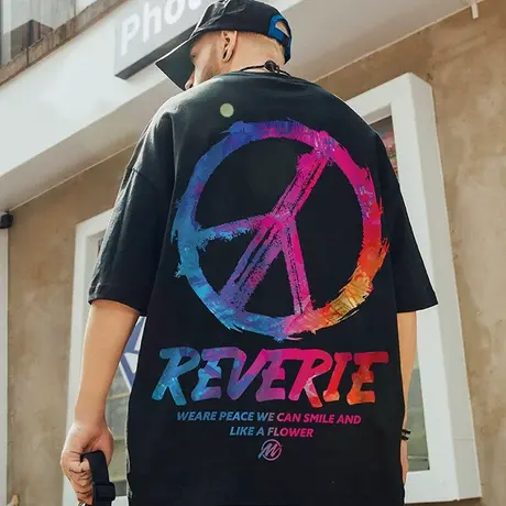 反战情侣国潮牌油画印花大码短袖T恤男潮流bf风宽松胖子ins半袖潮商品大图