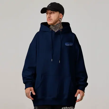 大码秋冬季简约潮牌卫衣男装加绒加厚宽松套头胖男生外套胖子男装图片