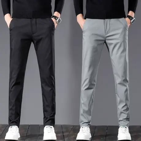 秋季灰色休闲裤男士潮流修身九分男裤薄款小西裤松紧腰直筒长裤子商品大图