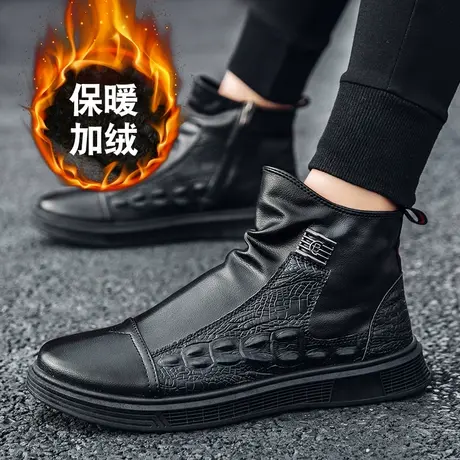 冬季加绒雨鞋男款时尚钓鱼鞋劳保保暖棉靴子男防水防滑棉雨靴男士商品大图