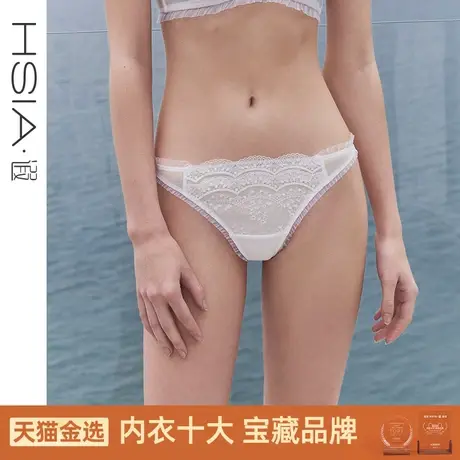 HSIA遐 内裤女性感T裤刺绣蕾丝星点网纱透气舒适纯棉裆底丁字裤商品大图