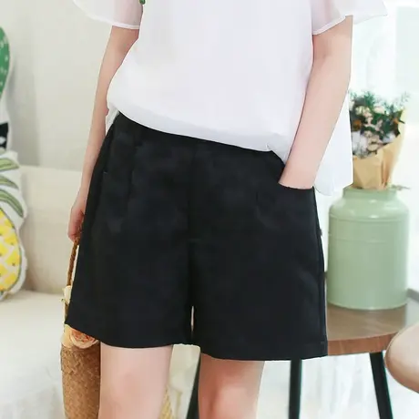 【买一送一】夏新品法式肌理浮雕宽松大短裤大码高腰显瘦短裤图片