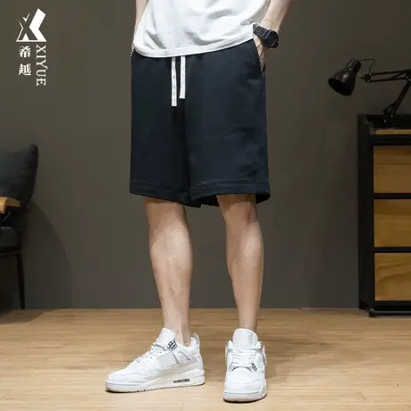 希越夏季休闲短裤男赛洛纺针织卫裤280g重磅宽松大码运动五分裤子图片