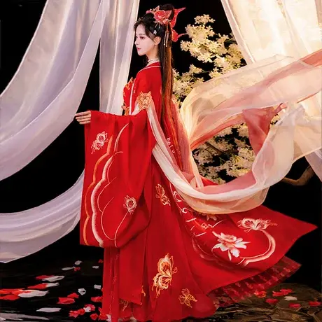 【如梦霓裳丨蝶恋花】唐制汉服女装红色诃子裙仙气大袖衫夏季日常图片