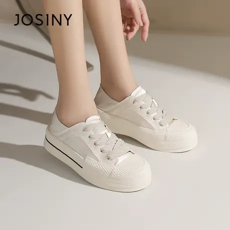 Josiny/卓诗尼低帮帆布鞋2023夏秋新款百搭一脚蹬复古小白鞋女鞋商品大图