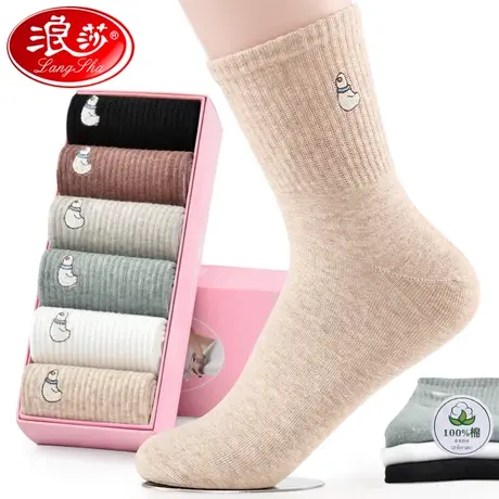 纯棉袜子女中筒袜春秋厚款防臭中年妈妈女袜全棉袜秋冬季女士袜子商品大图