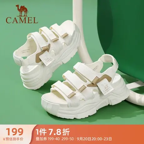骆驼女鞋2023夏新款运动老爹凉鞋女厚底休闲魔术贴沙滩鞋ins潮女商品大图