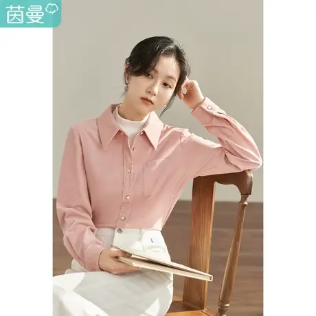 【商场同款】茵曼2023春女装新款田园百搭尖领假两件长袖衬衫衬衣图片