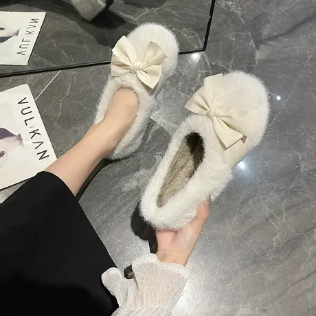 毛毛鞋女鞋子秋冬季外穿懒人一脚蹬网红豆豆鞋孕妇鞋加绒棉鞋女鞋商品大图