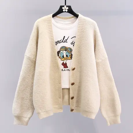 复古温柔软糯毛衣外套女秋冬2023新款宽松慵懒风中长款针织开衫商品大图