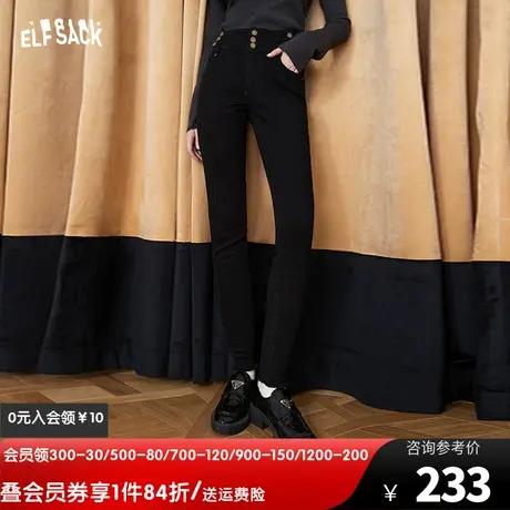 妖精的口袋高腰黑色牛仔裤女2023秋季新款小个子直筒显瘦芭比裤图片