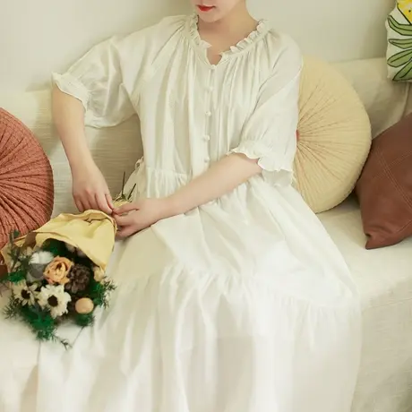 胖妹妹夏季2023新品花边拼接白色裙子 加大码微胖宽松显瘦连衣裙商品大图