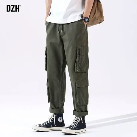 男士军绿色机能工装裤男宽松直筒裤大码潮牌男裤2023新款休闲长裤商品大图