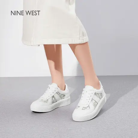 Nine West/玖熙厚底小白鞋女2025夏季新款小个子增高蕾丝德训板鞋商品大图