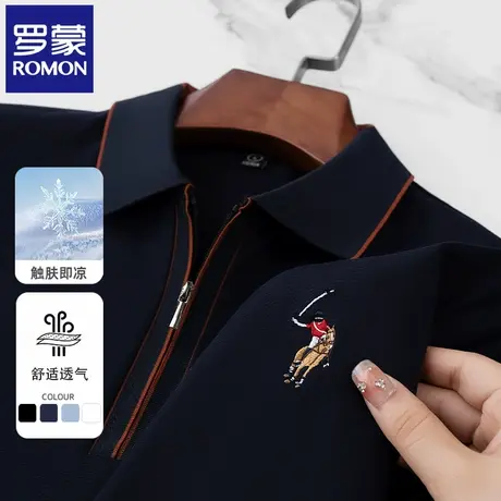 罗蒙高端男士休闲POLO衫短袖t恤夏季薄款半拉链刺绣保罗衫半袖N2Z商品大图