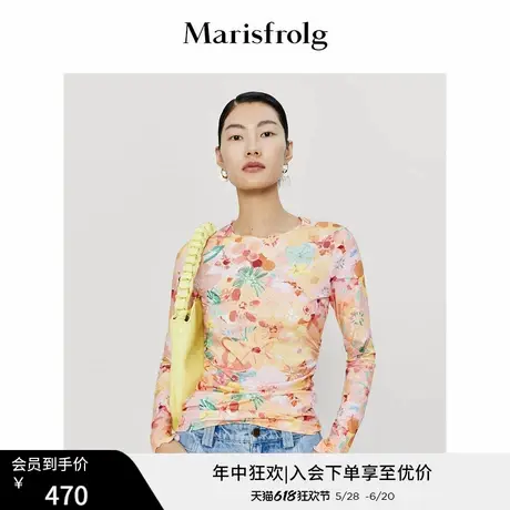 【花稿印花系列】玛丝菲尔t恤春季新款修身长袖打底衫女上衣商品大图
