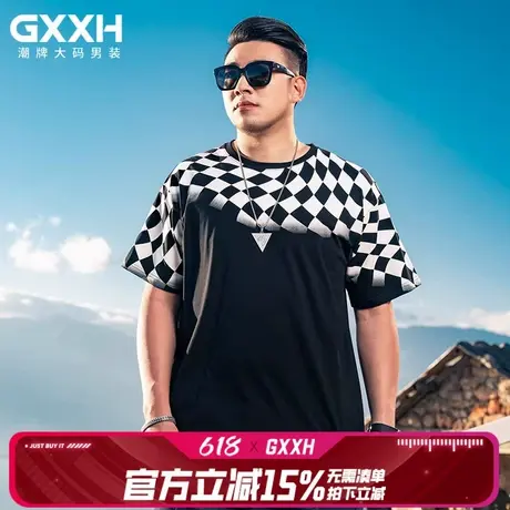 GxxH大码男装美式潮流棋盘格印花短袖T恤男宽松设计感半袖上衣商品大图