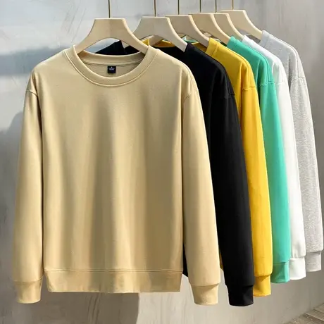 2023年春秋新款圆领卫衣男长袖t恤韩版潮流上衣服ins白色打底衫商品大图