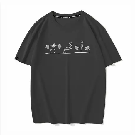 健身短袖三项训练线条人运动力量举重t恤夏季纯棉宽松休闲男半袖商品大图