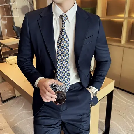 高端工艺暗纹路蜂窝状西服男夏季薄款冰丝外套意式那不勒斯两件套商品大图