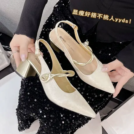 2025新款高跟中空单鞋包头凉鞋女士巨好看不累脚绝美坡跟气质拖鞋图片
