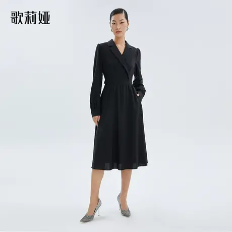 歌莉娅秋冬高级感机洗精纺羊毛西装领长袖连衣裙小黑裙121C4K930图片